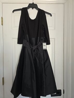 Adrianna Papell Taffeta Formal Evening Cocktail Black Dress Size 14M NWT